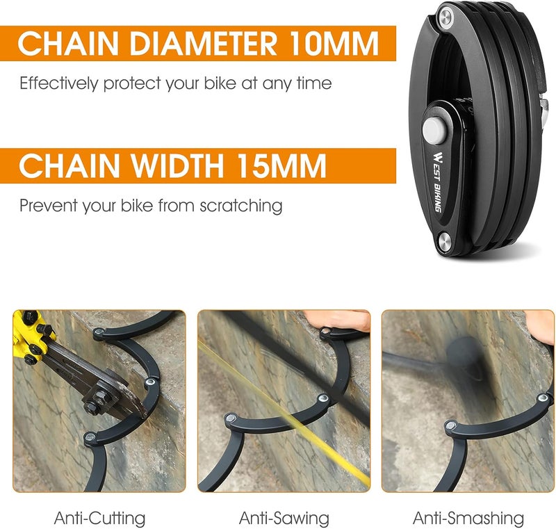 CYCLESPEED Bike Locks Heavy Duty Anti Theft Bicycle Lock Folding 4-Digit Level 6, Security Chain FoldyLock with Bracket, 2.8 FT Strong Foldable Lock - Image 5